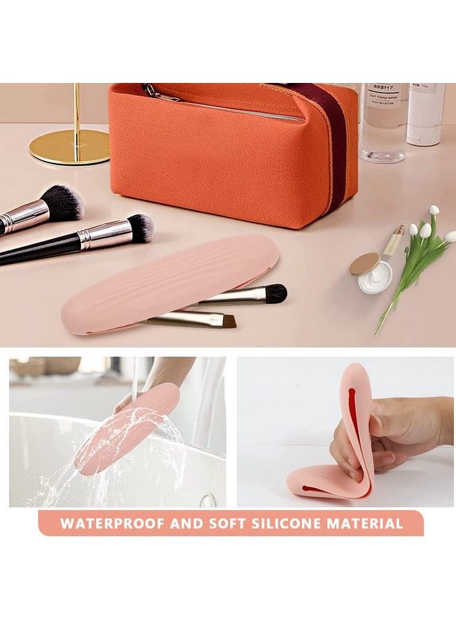 maycreate Makeup Brush Holder Travel Silicone Cosmetic Face Brushes Holder Portable Soft And Sleek Makeup Brush Organizer Pouch Tools (Pink) - Image 4