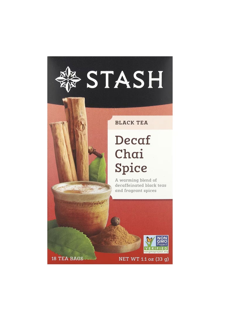 Stash Tea, Black Tea, Decaf Chai Spice, 18 Tea Bags, 1.1 oz (33 g)