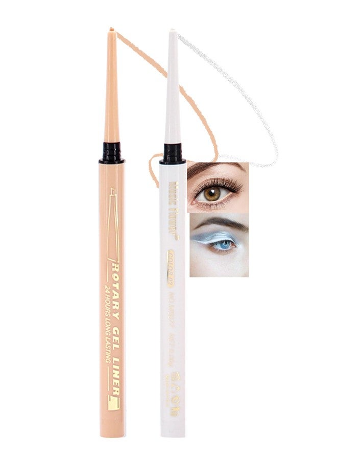 Okerker 2PCS Eye Highlighter Pencil, Nude White Eyeliner Pencil, Instantly Enlarged Eyes, Beige Eye Liner Brightener Pen with Sharpener, Smooth Texture Waterproof Long-lasting Eye liner Makeup - Image 1
