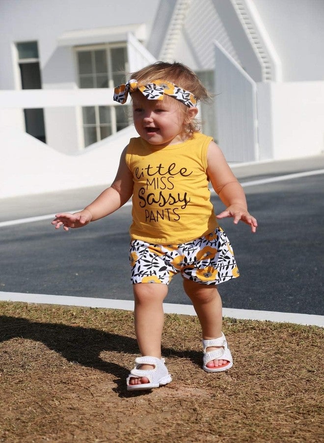 Hipea Toddler Girl Outfits Flower Tops Sleeveless Vest Shorts Headband Summer Clothes Set(4-5T) - Image 3