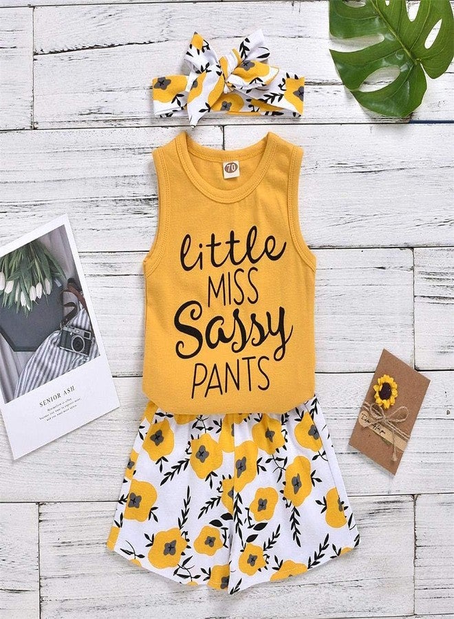 Hipea Toddler Girl Outfits Flower Tops Sleeveless Vest Shorts Headband Summer Clothes Set(4-5T) - Image 2
