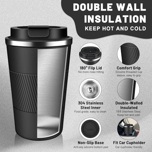 DUBUXW Insulated Coffee Tumblers with Flip Lid 12oz / 17oz, Stainless Steel Travel Coffee Mug Leak Proof, Vacuum Insulated Coffee Mug Reusable Cup, Keeps Cold and Hot for Coffee Tea - Image 4
