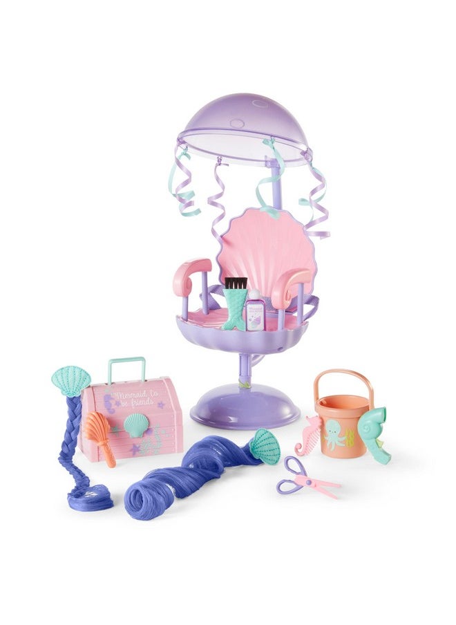 American Girl - Welliewishers Seashell Salon Set For 14.5Inch Dolls With A Purple And Pink Shellshaped Salon Chair, Two 10Inch Clipon Hair Extensions, And Pink Treasure Chest For Ages 4+ - Image 1
