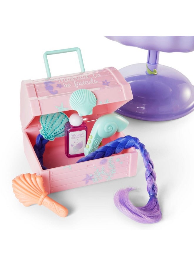 American Girl - Welliewishers Seashell Salon Set For 14.5Inch Dolls With A Purple And Pink Shellshaped Salon Chair, Two 10Inch Clipon Hair Extensions, And Pink Treasure Chest For Ages 4+ - Image 1
