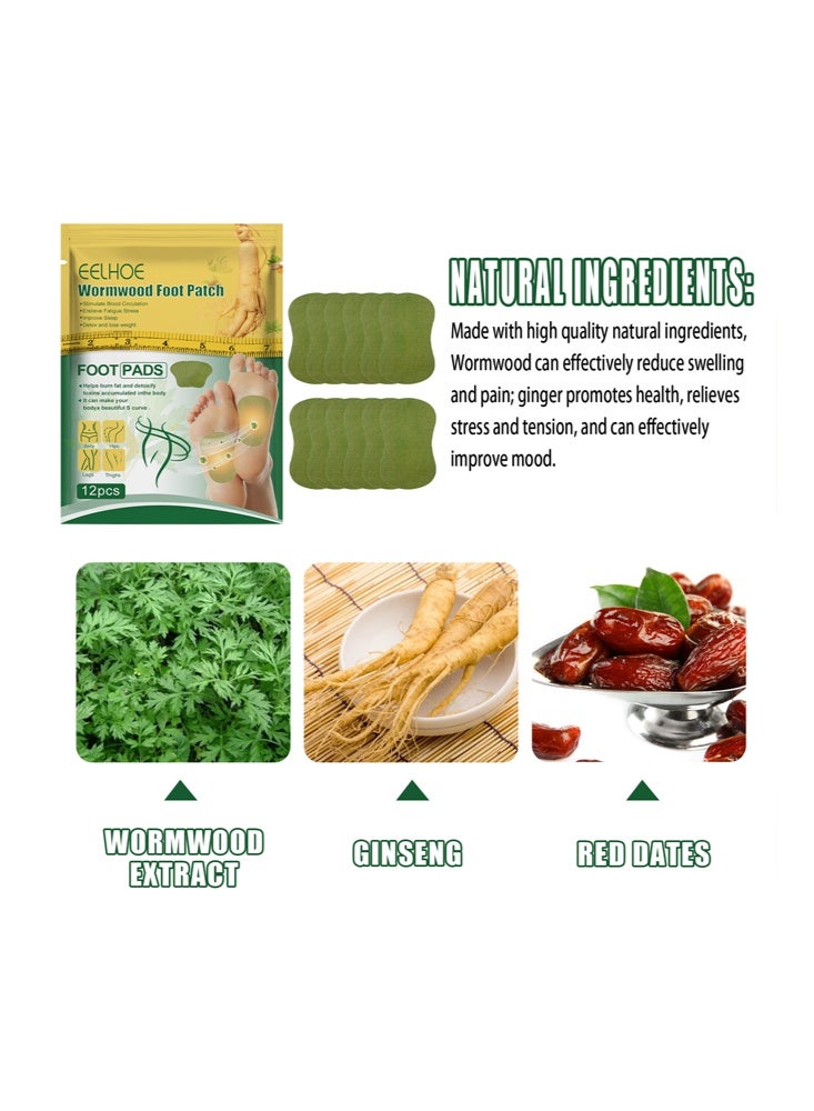 EELHOE Wormwood Foot Pads-12Pcs Natural Wormwood Body Cleansing Foot Pads Reduce Fatigue Increase Metabolism Improve Blood Circulation - Image 2