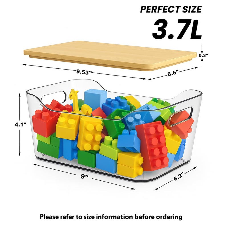 CiWiVOKi 6 Pack Clear Storage Bins with Bamboo Lids, Stackable Organization and Storage Containers with Handle for Pantry, Cabinet, Closet, Fridge, Bathroom, Organizer Bins for Home & Kitchen - Image 2