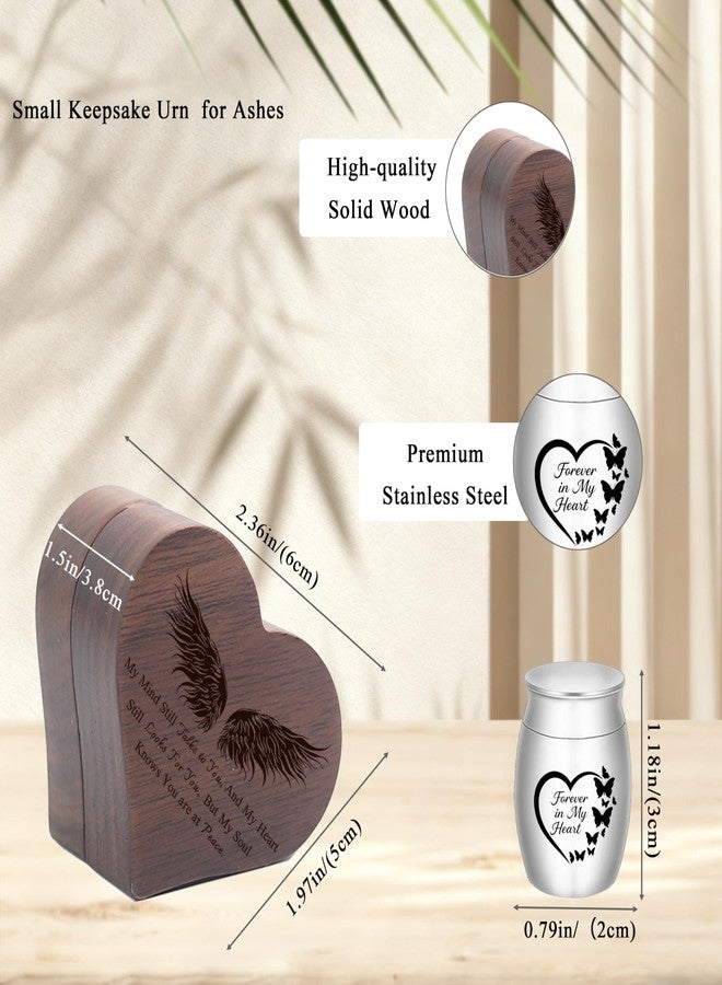 DAIFFUNE Small Urns for Ashes Heart Shaped Wooden Keepsake Box with Angel Wing Mini Cremation Keepsake Urns Memorial Urn for Men Women - Image 3