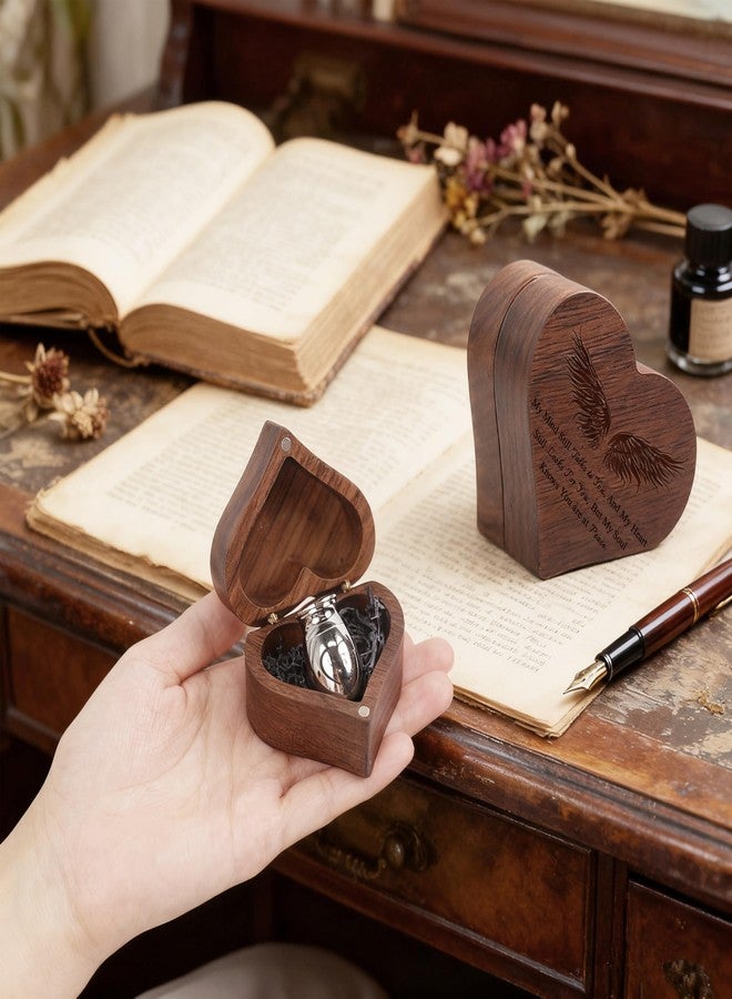 DAIFFUNE Small Urns for Ashes Heart Shaped Wooden Keepsake Box with Angel Wing Mini Cremation Keepsake Urns Memorial Urn for Men Women - Image 4