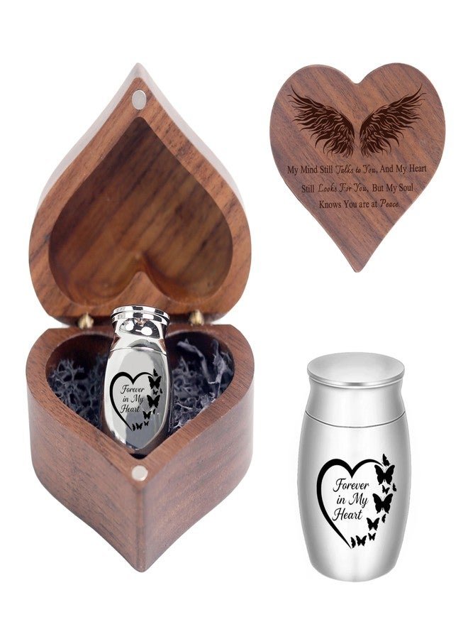 DAIFFUNE Small Urns for Ashes Heart Shaped Wooden Keepsake Box with Angel Wing Mini Cremation Keepsake Urns Memorial Urn for Men Women - Image 1