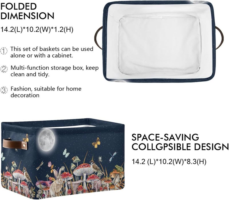 Bzocm Mushroom Rectangular Storage Basket Bird Butterfly Rabbit Moon Organizer Bin Shelf Baskets For Home Office Dorm - Image 5
