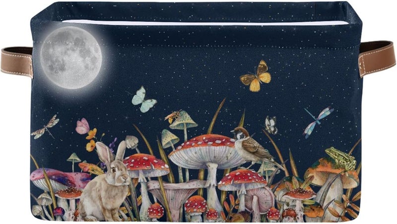 Bzocm Mushroom Rectangular Storage Basket Bird Butterfly Rabbit Moon Organizer Bin Shelf Baskets For Home Office Dorm - Image 1