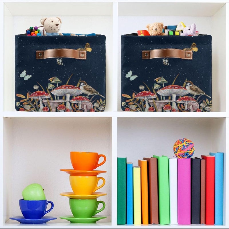 Bzocm Mushroom Rectangular Storage Basket Bird Butterfly Rabbit Moon Organizer Bin Shelf Baskets For Home Office Dorm - Image 3