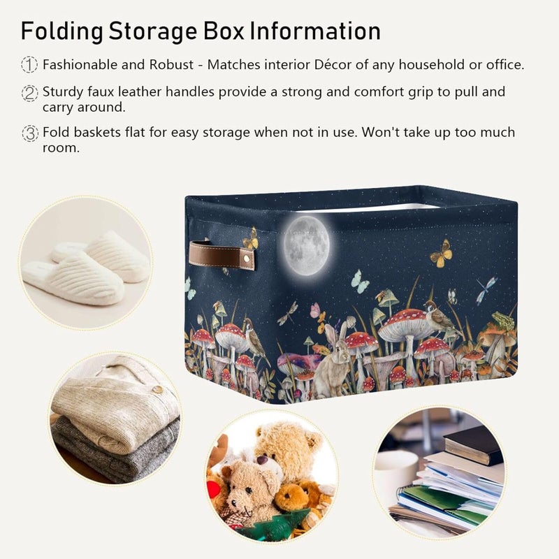 Bzocm Mushroom Rectangular Storage Basket Bird Butterfly Rabbit Moon Organizer Bin Shelf Baskets For Home Office Dorm - Image 4