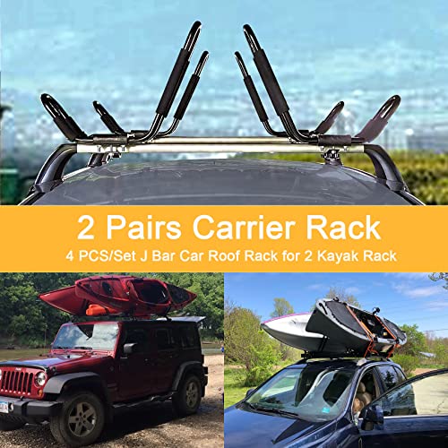 PIRIPARA Kayak Roof Rack 2 Pairs J-Bar Carrier Holder for Canoe, SUV, Cars, Truck, Surf Ski, Car Top Mount Racks for Trip, Set of 4 - Image 2