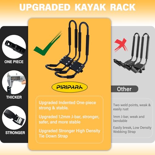 PIRIPARA Kayak Roof Rack 2 Pairs J-Bar Carrier Holder for Canoe, SUV, Cars, Truck, Surf Ski, Car Top Mount Racks for Trip, Set of 4 - Image 3