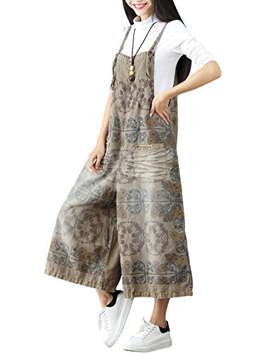 Yeokou Women's Loose Baggy Denim Wide Leg Drop Crotch Jumpsuit Rompers Overalls (One Size, Style 17 Coffee) - Image 1