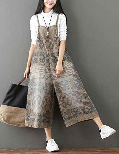 Yeokou Women's Loose Baggy Denim Wide Leg Drop Crotch Jumpsuit Rompers Overalls (One Size, Style 17 Coffee) - Image 3