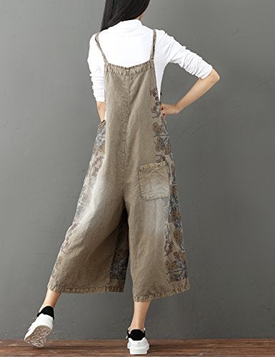 Yeokou Women's Loose Baggy Denim Wide Leg Drop Crotch Jumpsuit Rompers Overalls (One Size, Style 17 Coffee) - Image 4