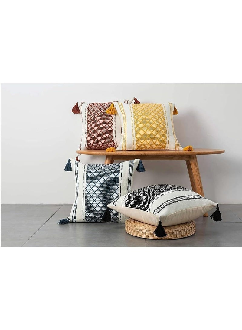 الزخرفية رمي الوسادة تغطي الوسادة المنزلية تغطي مجموعة من 2، القطن المنسوجة الماس جاكارد نمط للكريكة أريكة غرفة النوم السيارة (أسود، 18x18 بوصة) - Image 3