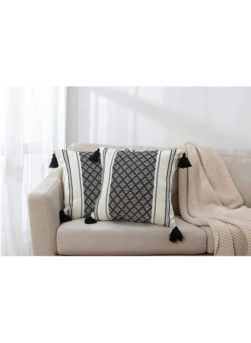 الزخرفية رمي الوسادة تغطي الوسادة المنزلية تغطي مجموعة من 2، القطن المنسوجة الماس جاكارد نمط للكريكة أريكة غرفة النوم السيارة (أسود، 18x18 بوصة) - Image 4