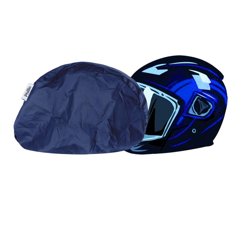 PHILLIN Polyester Helmet Cover - Protects from Dust, Rain, Scratches Dustproof Waterproof Lightweight and Durable Secure Universal Size Storage Bag for Motorcycles Helmets (Navy Blue) - Image 1