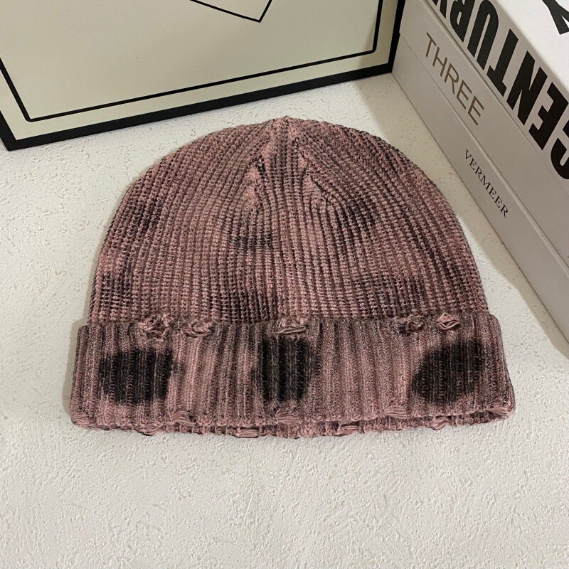 Distressed Beanie Women Autumn Winter Korean Street Slimming Hat Acrylic - Image 1