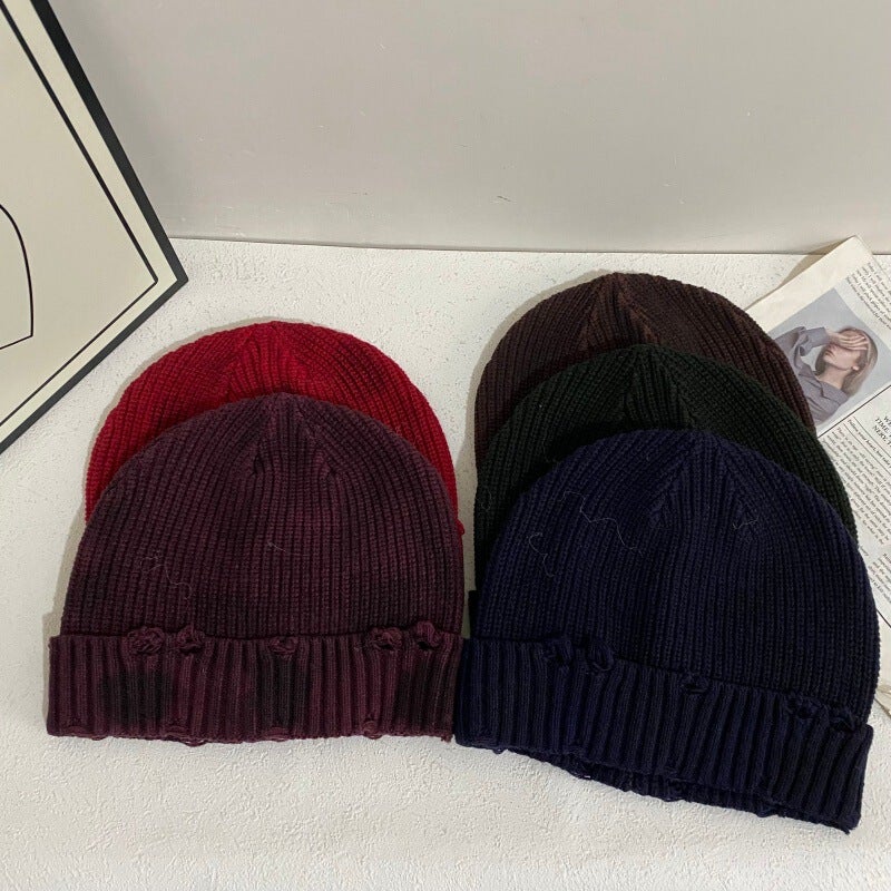 Distressed Beanie Women Autumn Winter Korean Street Slimming Hat Acrylic - Image 3