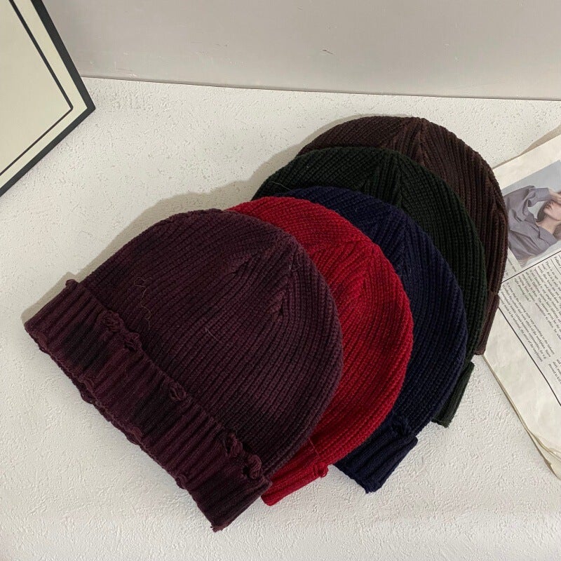 Distressed Beanie Women Autumn Winter Korean Street Slimming Hat Acrylic - Image 4