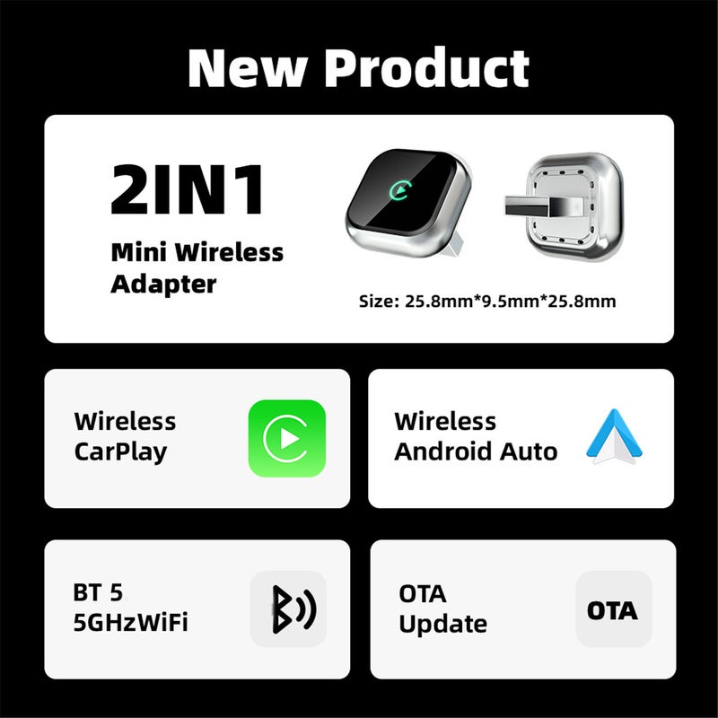 محول لاسلكي لـ CarPlay و Android Auto 2 في 1، دونقل لاسلكي لـ CarPlay ذكي من الأسلكي إلى اللاسلكي مع كابلات USB إلى USB و USB إلى Type C، مربع توصيل راديو السيارة الأصلي، برتقالي - Image 3