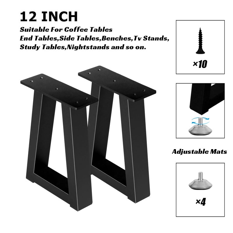Rioychan 12 Inch Trapezoid Metal Table Legs  Diy Furniture Legs For Coffee Table  Bench Stool Feets Cabinet Chairs Feet Set Of 2  Including Screws And Adjustable Feet Pads  Black - Image 4
