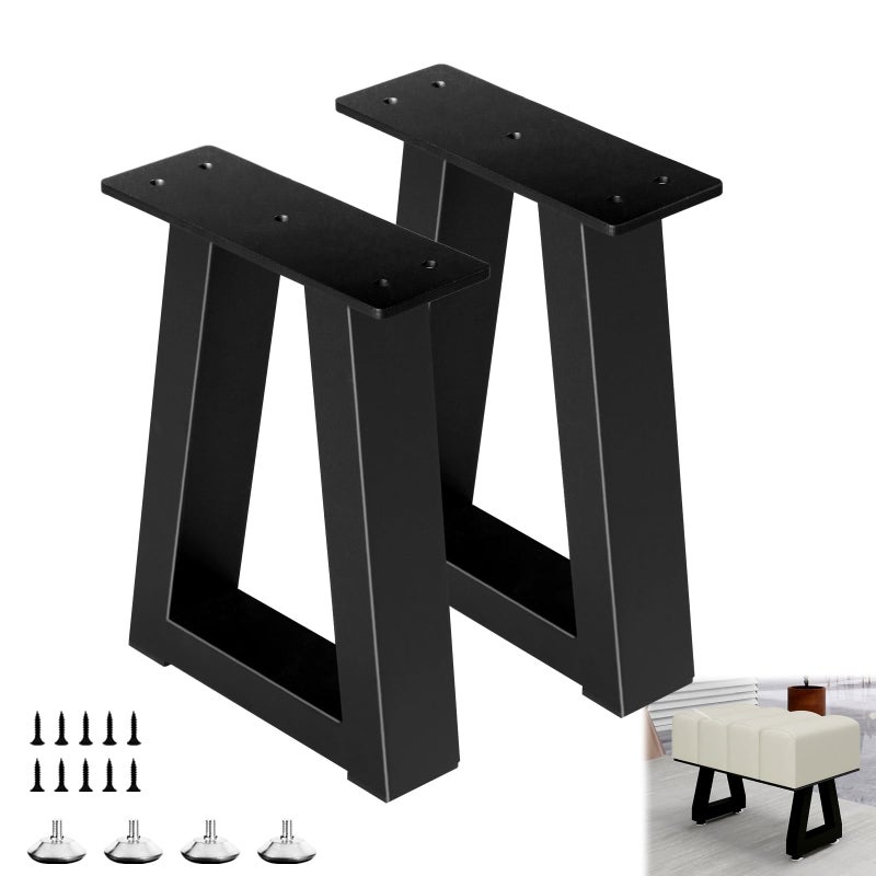 Rioychan 12 Inch Trapezoid Metal Table Legs  Diy Furniture Legs For Coffee Table  Bench Stool Feets Cabinet Chairs Feet Set Of 2  Including Screws And Adjustable Feet Pads  Black - Image 1