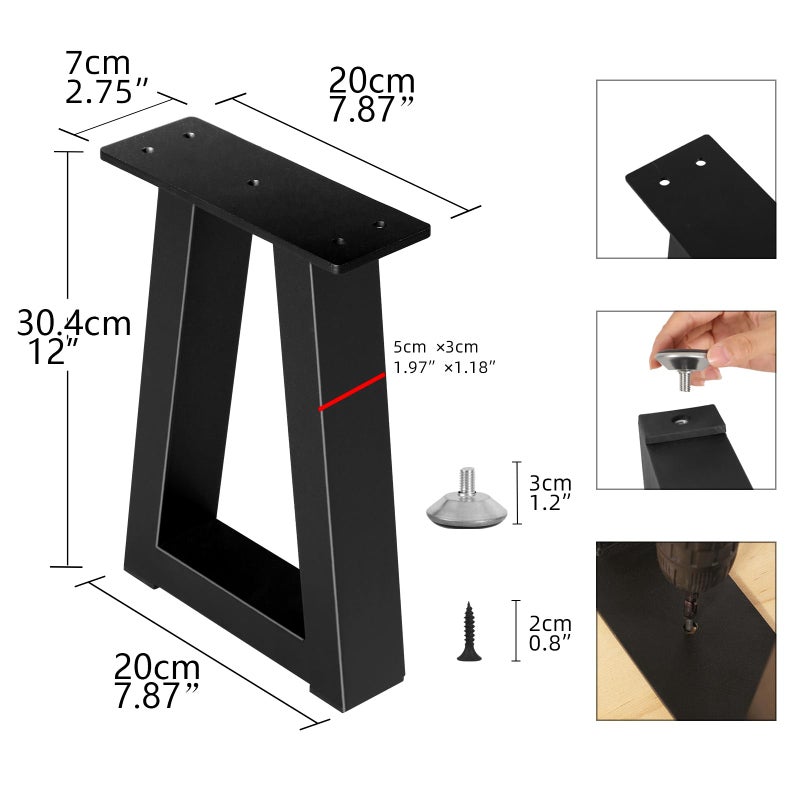 Rioychan 12 Inch Trapezoid Metal Table Legs  Diy Furniture Legs For Coffee Table  Bench Stool Feets Cabinet Chairs Feet Set Of 2  Including Screws And Adjustable Feet Pads  Black - Image 5