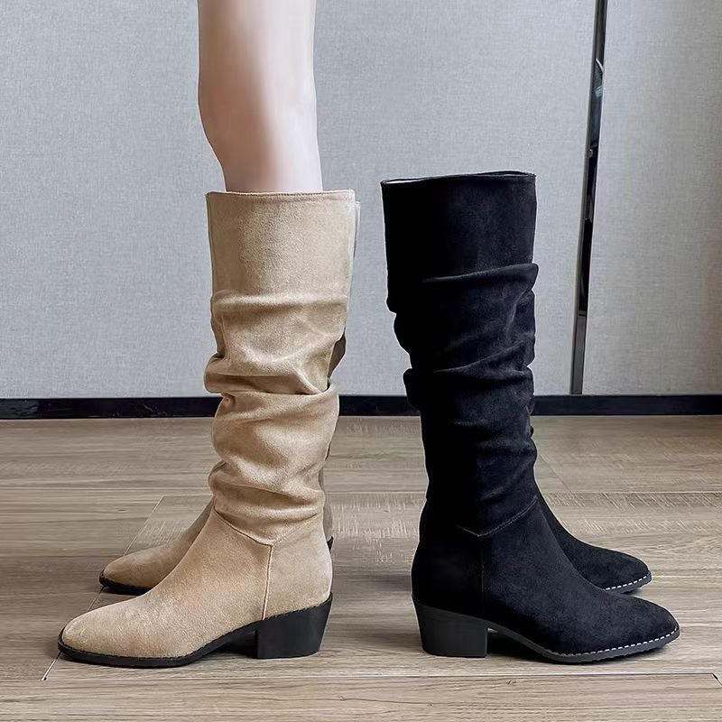 And Fast Delivery ~ Inner Height Heap Boots Long Barrel Knight Boots Autumn Medium Barrel Skinny Boots - Image 3