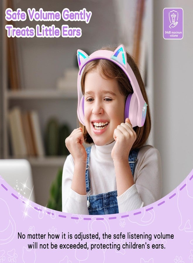 LOBKIN Kids Bluetooth Headphones,Over Ear Kids Headphones Wireless with Mic 50H Playtime Colorful LED Lights AUX Cord 94dB Safe Volume Limited Foldable Design for Boy Girl Travel/School/iPad - Image 3