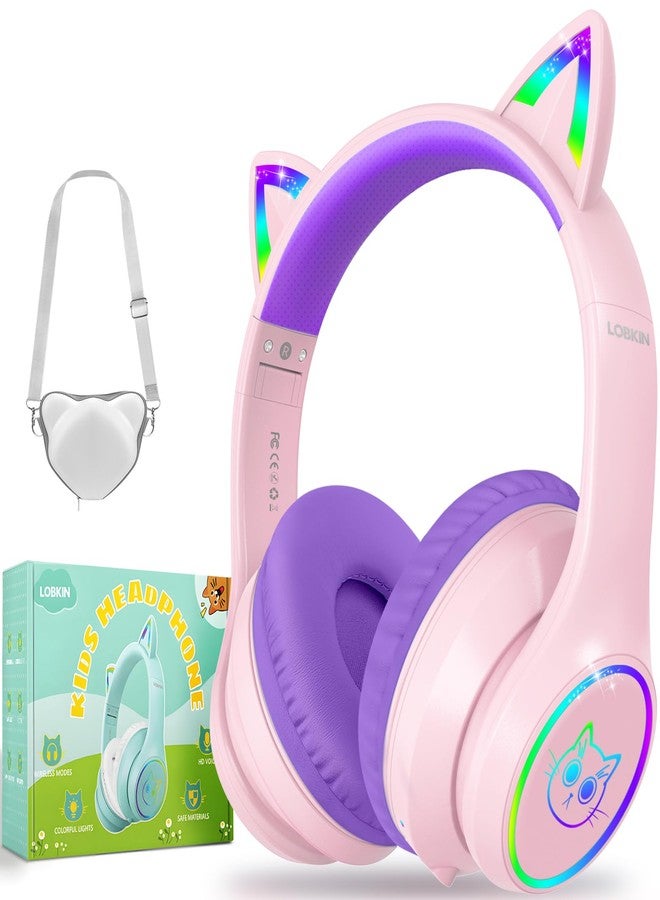 LOBKIN Kids Bluetooth Headphones,Over Ear Kids Headphones Wireless with Mic 50H Playtime Colorful LED Lights AUX Cord 94dB Safe Volume Limited Foldable Design for Boy Girl Travel/School/iPad - Image 1