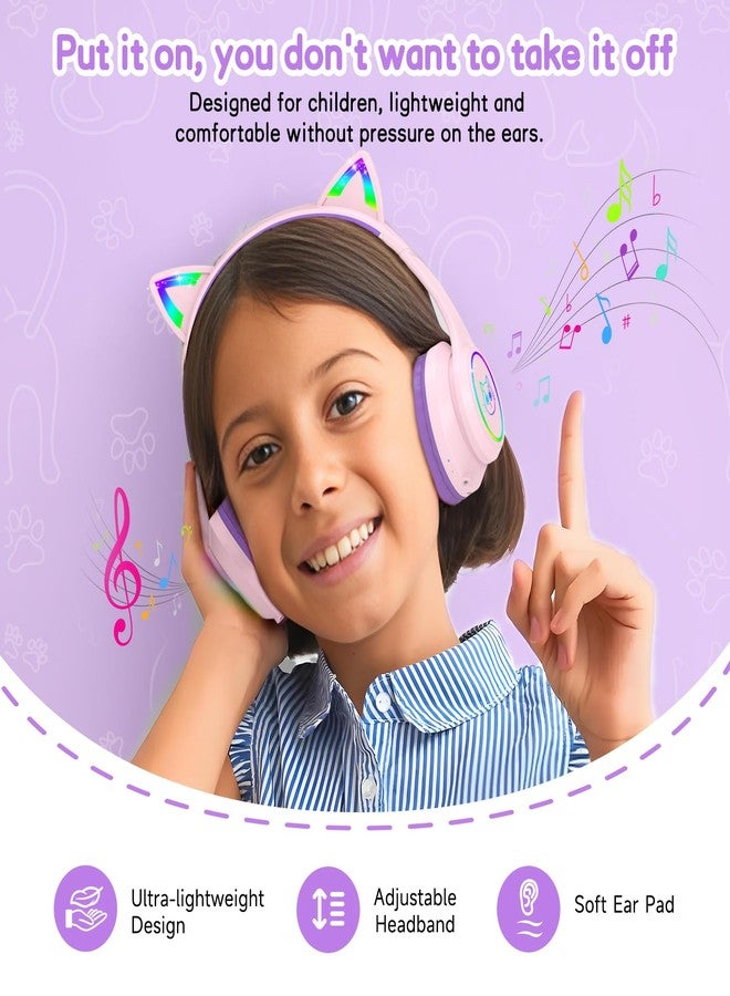 LOBKIN Kids Bluetooth Headphones,Over Ear Kids Headphones Wireless with Mic 50H Playtime Colorful LED Lights AUX Cord 94dB Safe Volume Limited Foldable Design for Boy Girl Travel/School/iPad - Image 4