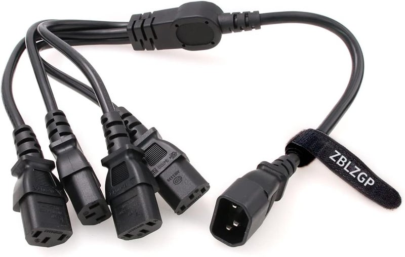 كابل طاقة من مقبس ذكري IEC 320 C14 إلى مقبس أنثوي 4XC13، كابل توزيع من نوع Y لأنظمة UPS/PDU، جهد 250V/10A (طول 60 سم) - Image 4