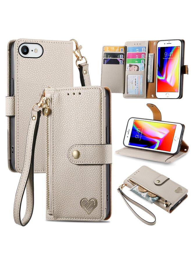 S-TOP Case For iPhone 7 / 8 / SE 2022 Love Zipper Lanyard Leather Phone Case - Image 1