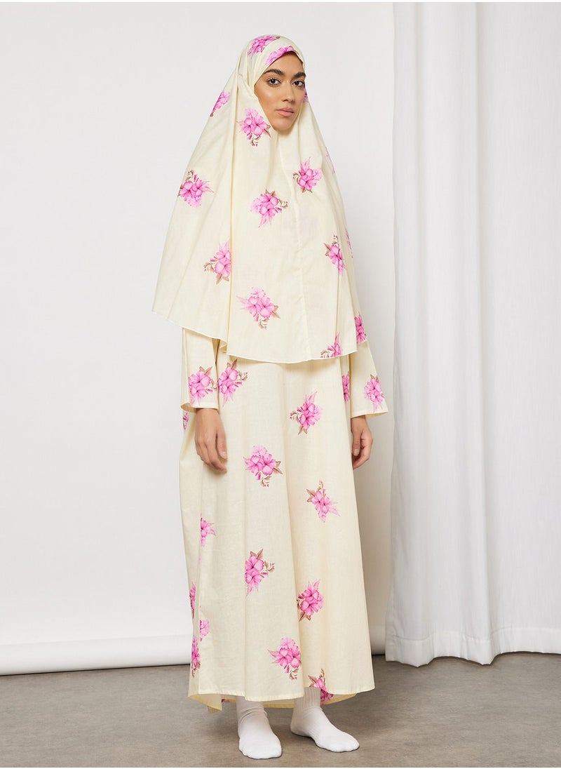 Hayat - Praying Dress With Floral Prints And Veil - Image 1