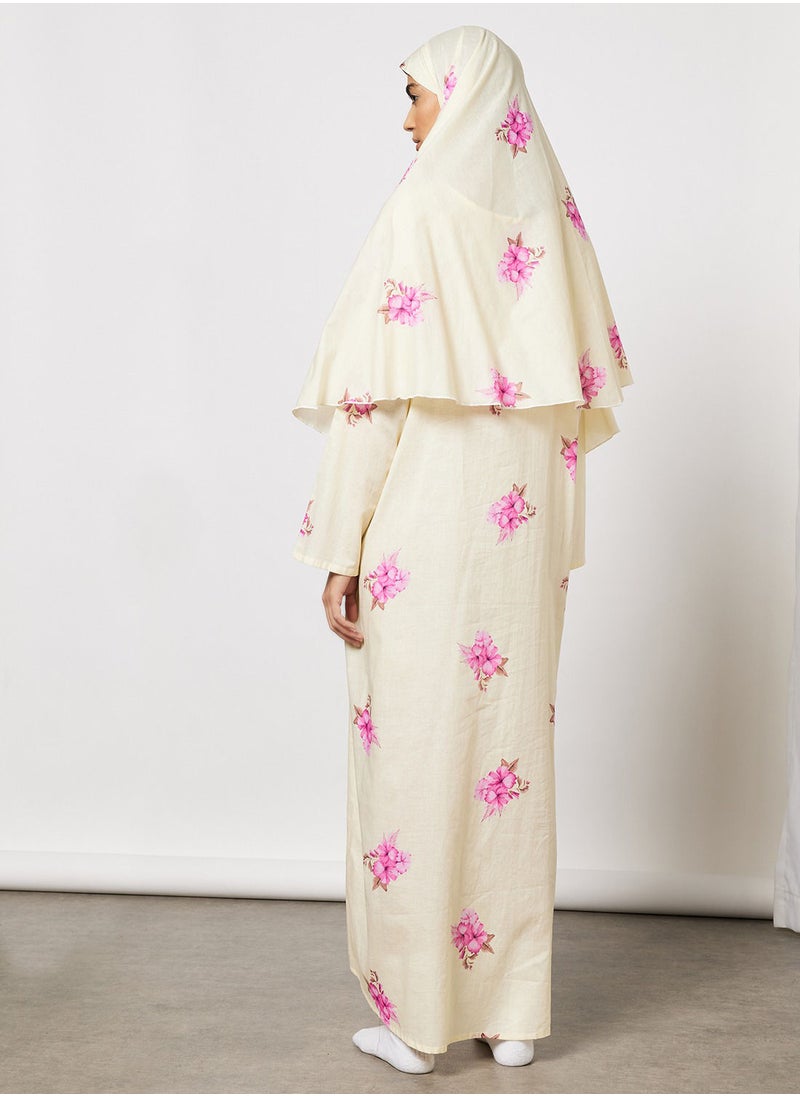 Hayat - Praying Dress With Floral Prints And Veil - Image 1