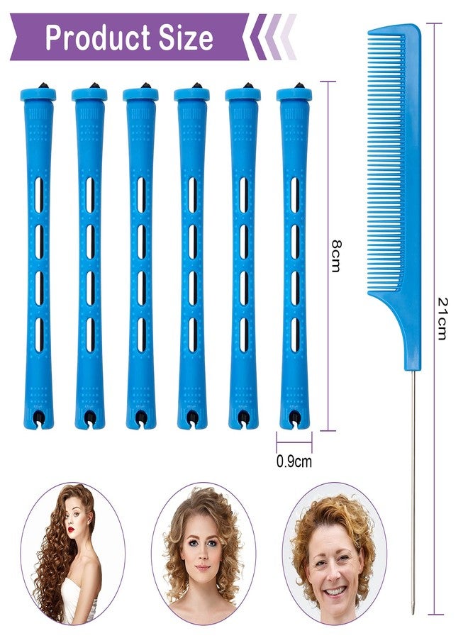 Coolrunner Hair Perm Rods Set, 60PCS Blue Plastic Curler Perming Rods with Steel Pintail Comb, DIY Hair Curler Styling Tools for Hairdressing Hair (0.9cm) - Image 2
