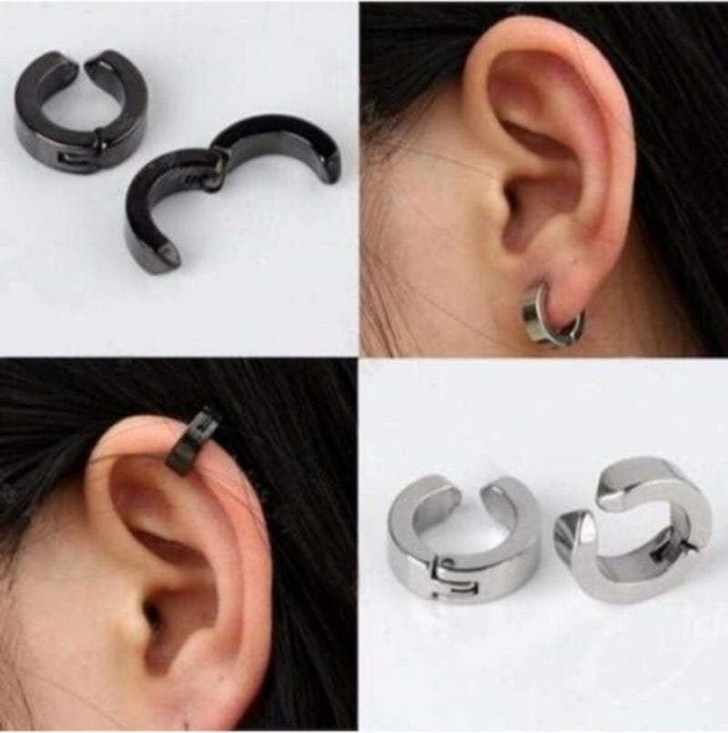 Ema Non-Hole Compressed Steel Earrings Available in Single or Double Black Single 