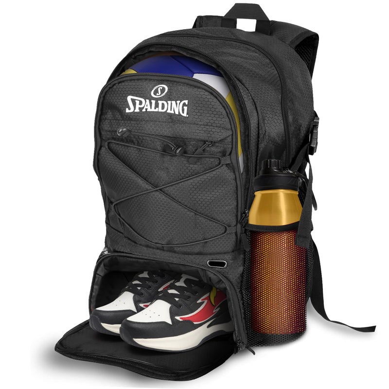 Spalding Volleyball Backpack Sports Bag Black Backpack with Ball and Shoe Compartment Fits Sports Equipment Official Bag Use for Beach Volley Game Gift for Ball Players Black - Image 2