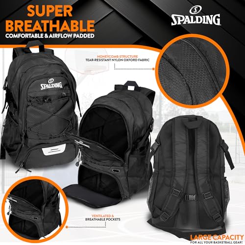 Spalding Volleyball Backpack Sports Bag Black Backpack with Ball and Shoe Compartment Fits Sports Equipment Official Bag Use for Beach Volley Game Gift for Ball Players Black - Image 3