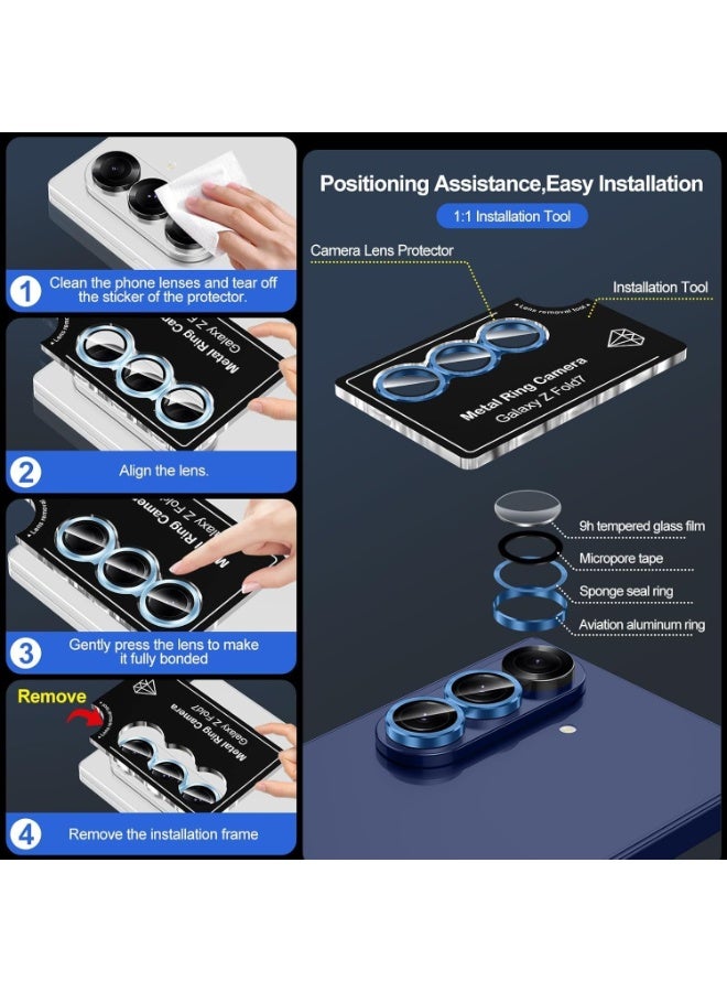 Muzz Camera Lens Protector for Samsung Galaxy Z Fold 7 5G,Shatterproof, Ultra-HD 9H Tempered Glass Camera Screen Protector Metal Ring Cover Film Samsung Galaxy Z Fold 7 2025 (Blue) - Image 2