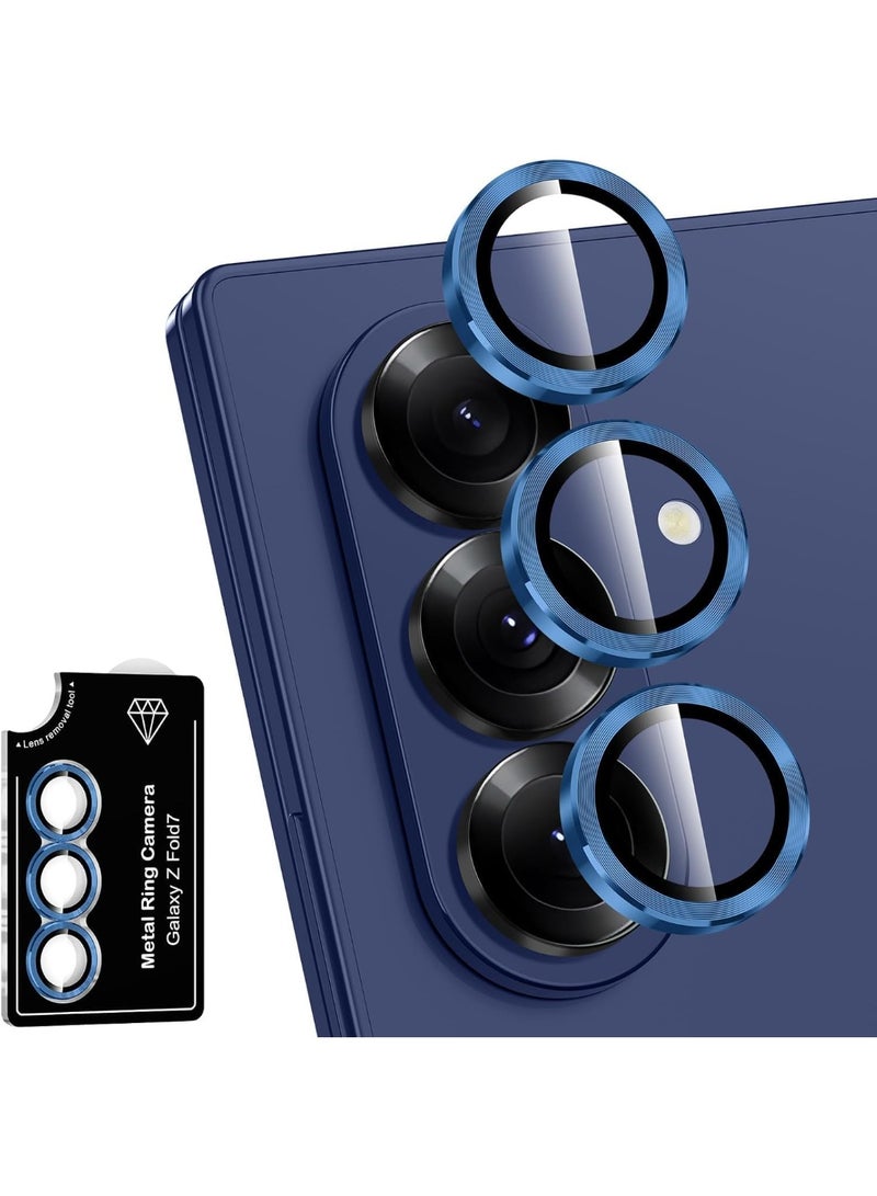 Muzz Camera Lens Protector for Samsung Galaxy Z Fold 7 5G,Shatterproof, Ultra-HD 9H Tempered Glass Camera Screen Protector Metal Ring Cover Film Samsung Galaxy Z Fold 7 2025 (Blue) - Image 1