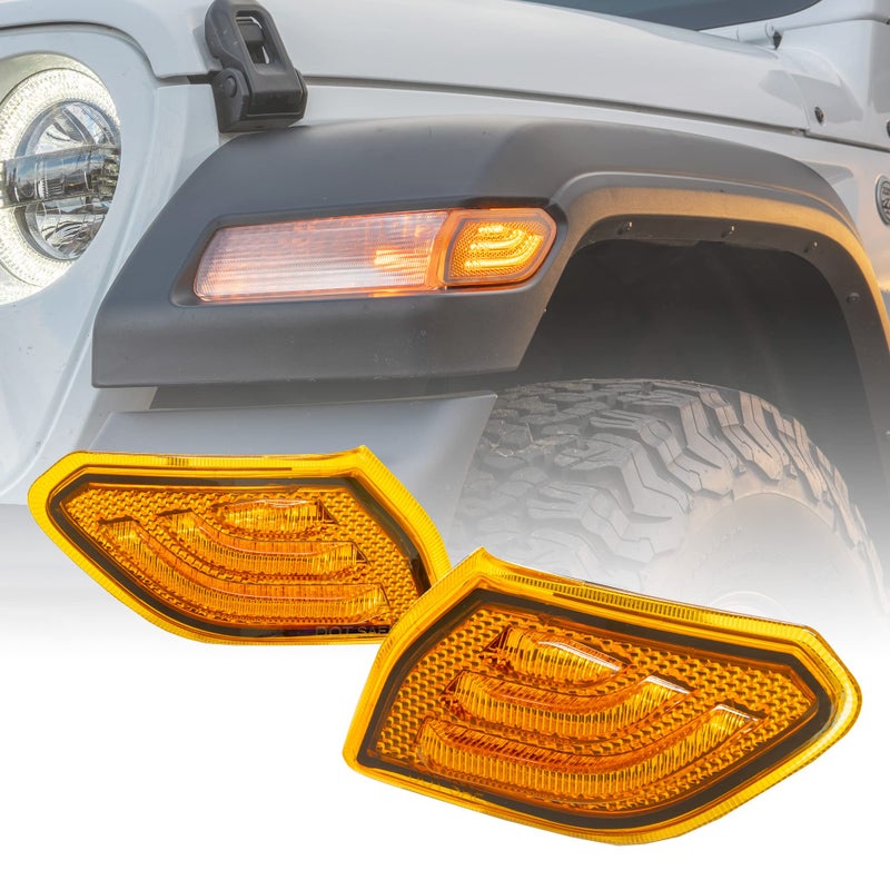 TRUE MODS ضوء علامة جانبية LED بديل لمصد السيارة الأمامي لجيب 2018 رانجلر JL غلادياتور JT عدسة كهرمانية قابلة للتوصيل ومقاومة للماء إشارة انعطاف ضوء ركن ملحقات