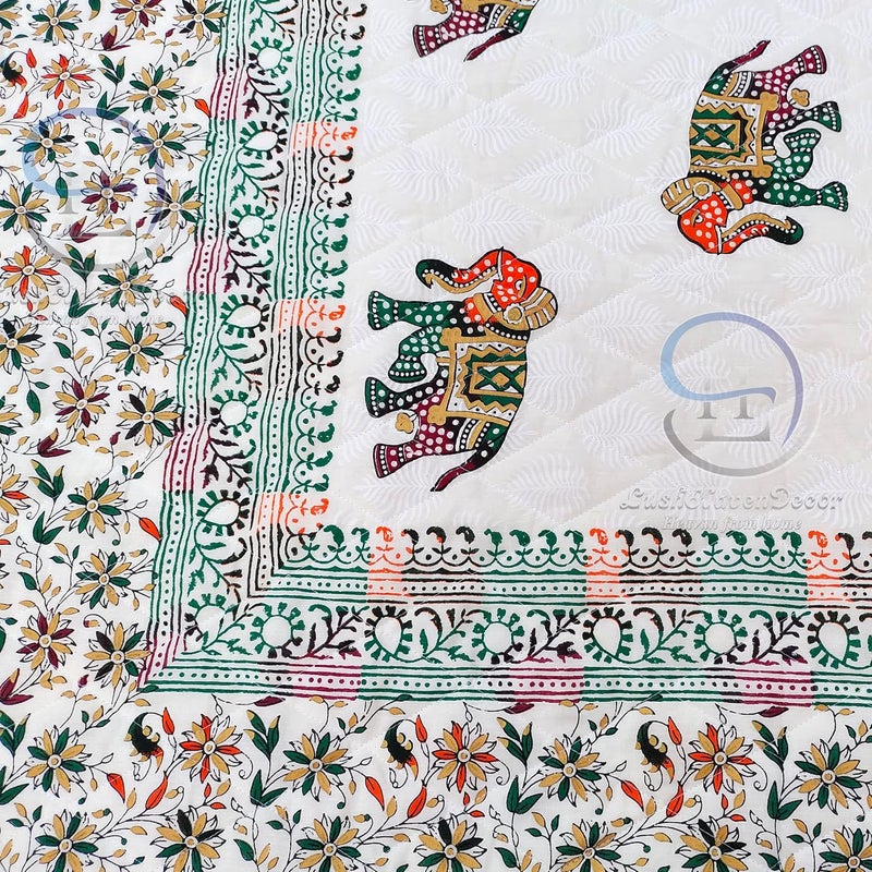 HASHIREX Sleep in Style with Our Computerized Quilted Lightweight Traditional Elephant Print Double Bed Jaipuri Razai Pure Cotton Filled Quilt Comforter Blanket 85 X 100 Inch - Image 5