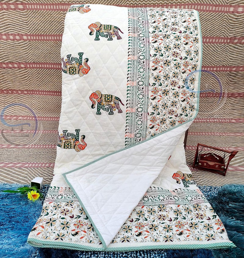 HASHIREX Sleep in Style with Our Computerized Quilted Lightweight Traditional Elephant Print Double Bed Jaipuri Razai Pure Cotton Filled Quilt Comforter Blanket 85 X 100 Inch - Image 3