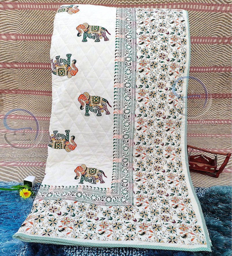 HASHIREX Sleep in Style with Our Computerized Quilted Lightweight Traditional Elephant Print Double Bed Jaipuri Razai Pure Cotton Filled Quilt Comforter Blanket 85 X 100 Inch - Image 4